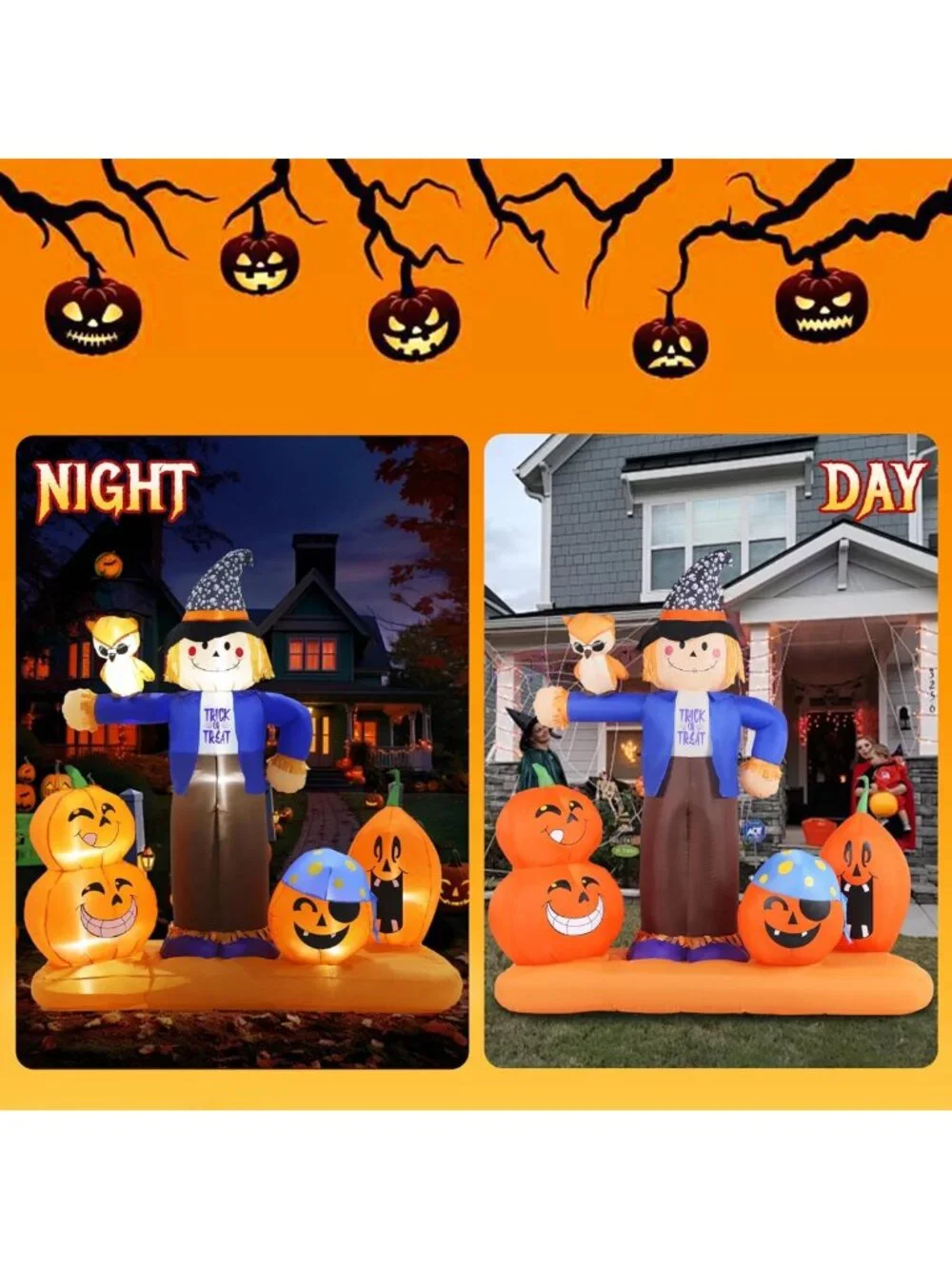 Halloween Inflatable Scarecrow & Pumpkins - Outdoor Yard Decor for Fall
